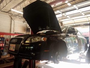 Audi car on lift for maintenance