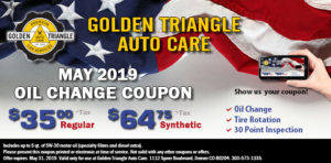 Oil Change Deal May 2019 $35/regular or $64.75/synthetic oil