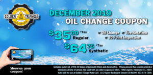 December 2019 Oil Change Deal $35/regular or $64.75 sythetic plus tax