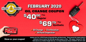February 2020 Oil Change Coupon $40 reg or $69.75 synthetic valud through Feb 29 2020