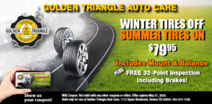Winter Tires Off Summer Tires on $79.95 includes mount + balance valid thru May 31, 2020
