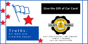 Car Care Gift Certificates available at Golden Triangle Auto Care