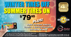 Swap Winter Tires for Summer Tires for just $79.95 at Downtown Denver Auto Shop