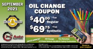 Oil Change Deal $40+tax regular or $69.75+tax synthetic 5 qts valid thru 9-30-21